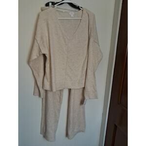 Auden Sweater Knit Wide Leg Pajama Set Cream Color Womens Size Large